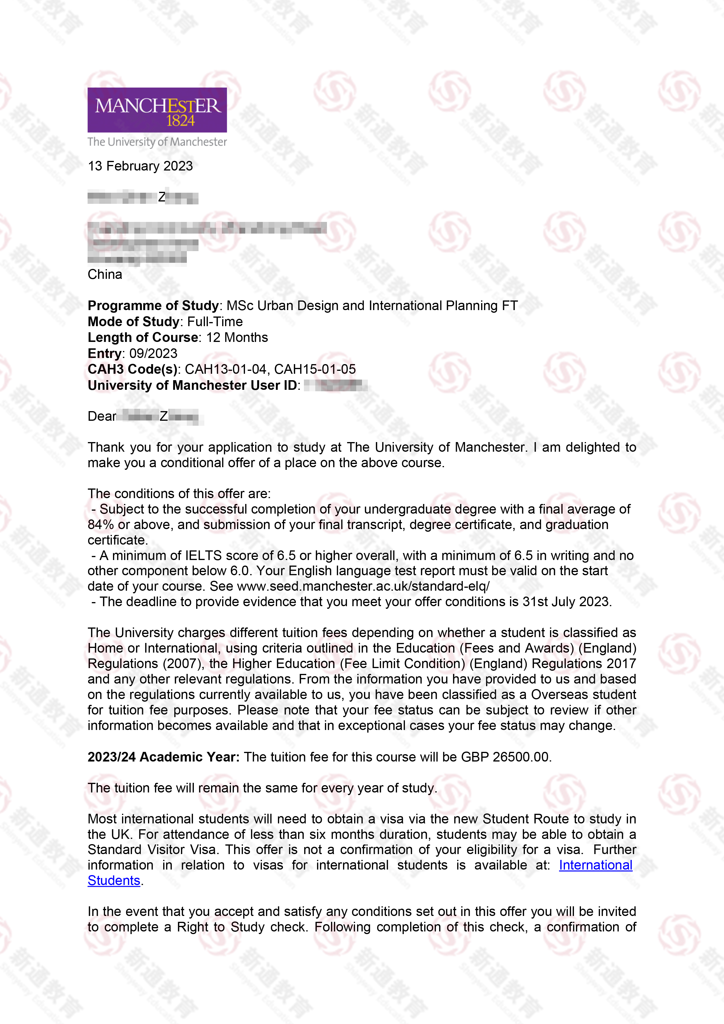 曼徹斯特大學offer